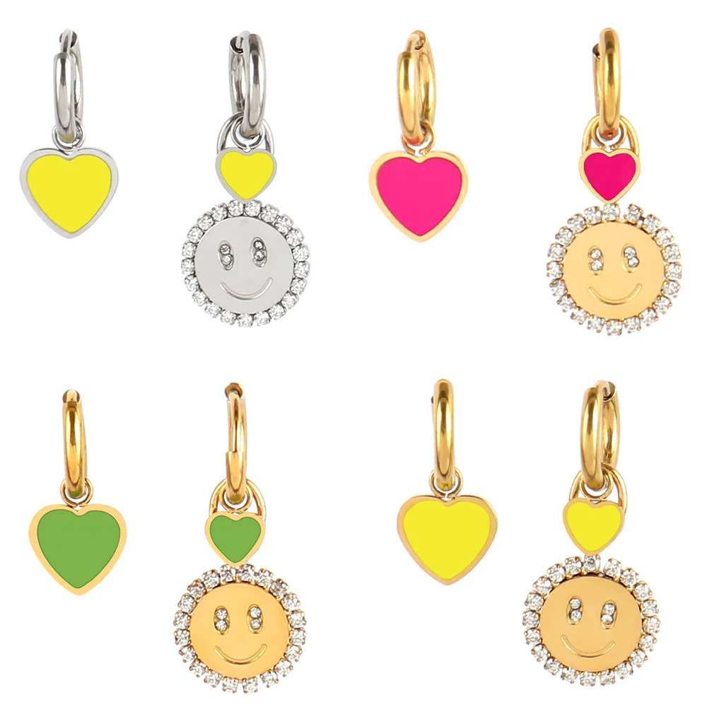 

Stainless Steel Earrings For Women Heart Earring Smiley Pendant Earrings Gold Silver Color Geometric Fashion Jewelry Gifts