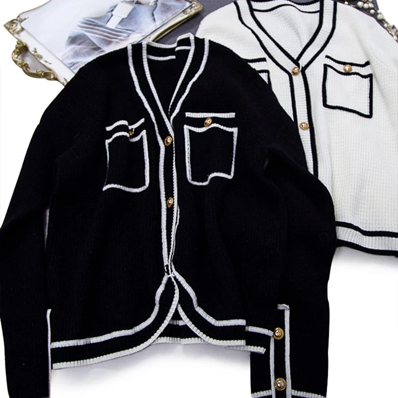 

New Knitted Cardigan 2022 Women's Loose V Neck Cashmere Knitted Silver Thread Cardigan Sweater