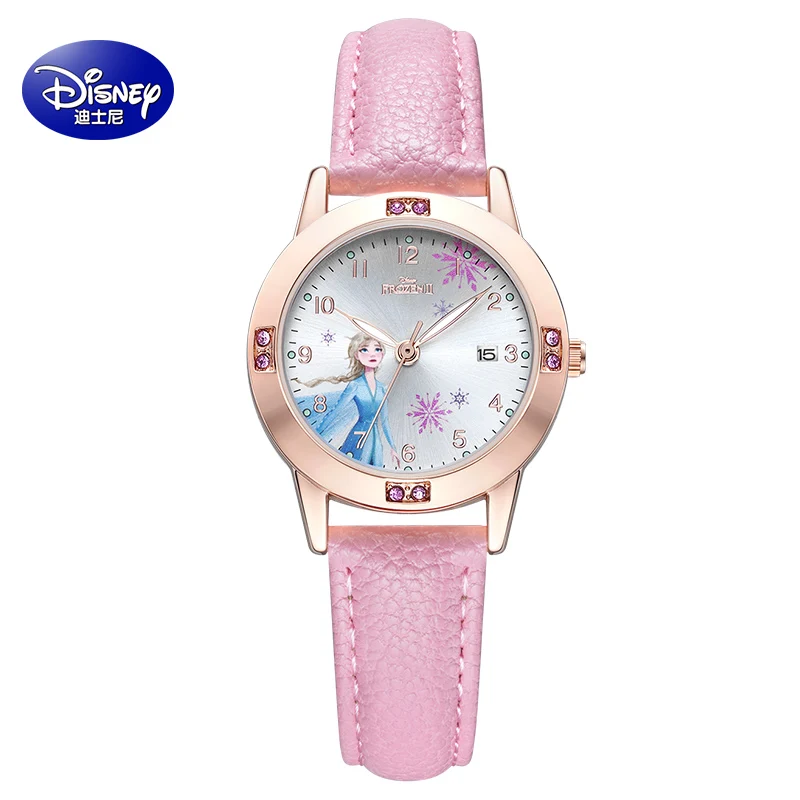 Disney Gift With Box Frozen Princess Watch Fashion Calendar Quartz Middle School Student Belt Girls Clock Relogio Masculino enlarge