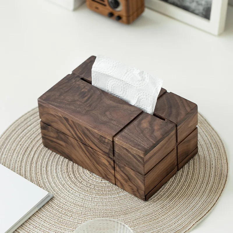

Скандинавский креативный черный ореховый бумажный семейный ящик для салфеток, деревянный многофункциональный ящик для хранения в японской гостиной