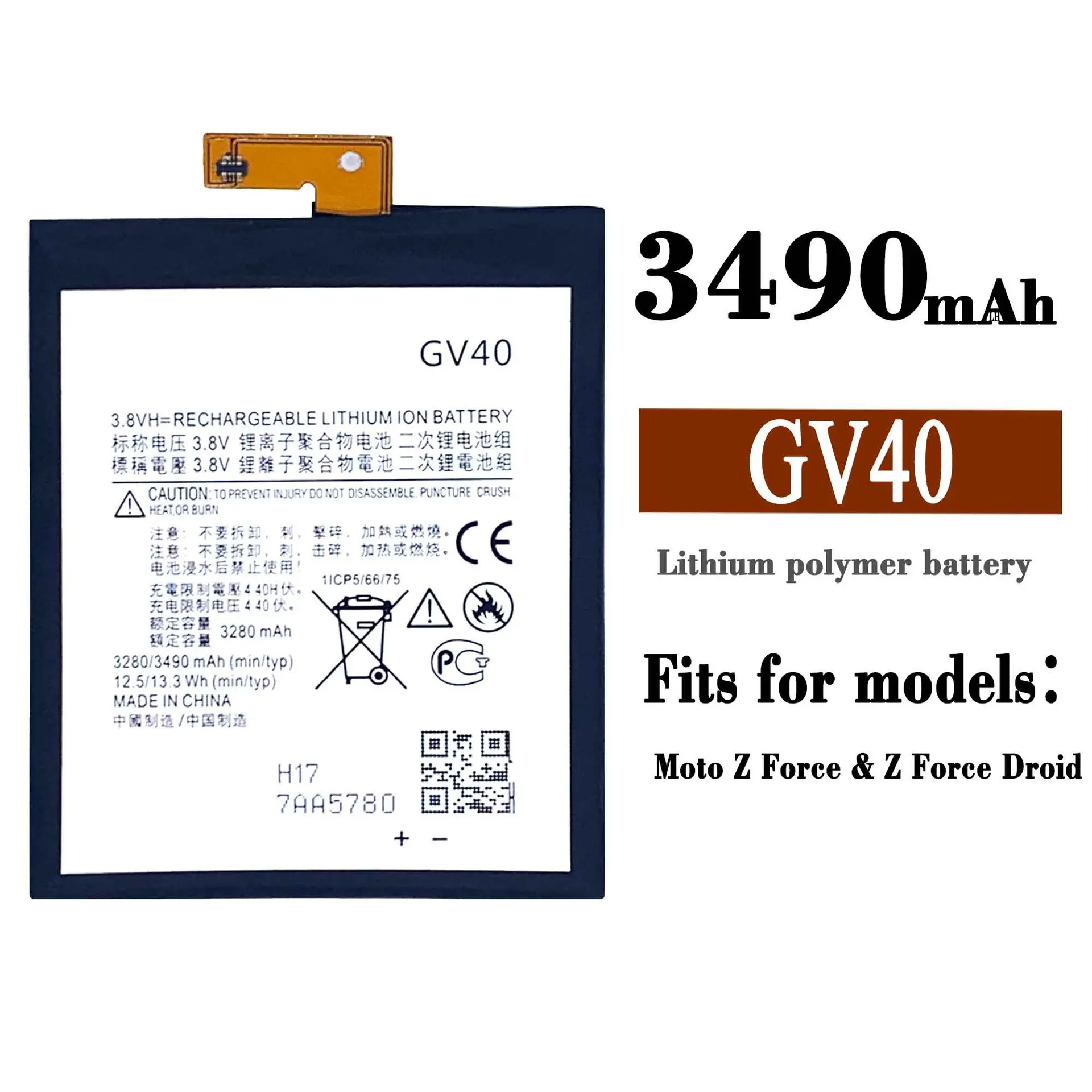 

100% Orginal GV40 Mobile Phone Replacement Battery For Motorola Phone Z Droid Force Battery GV40 3490mAh Large Capacity Battery