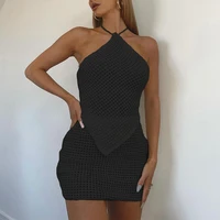 2 pcsset summer women top skirt suit off shoulder bodycon knitted backless halter neck sexy tops skirt set female club y2k