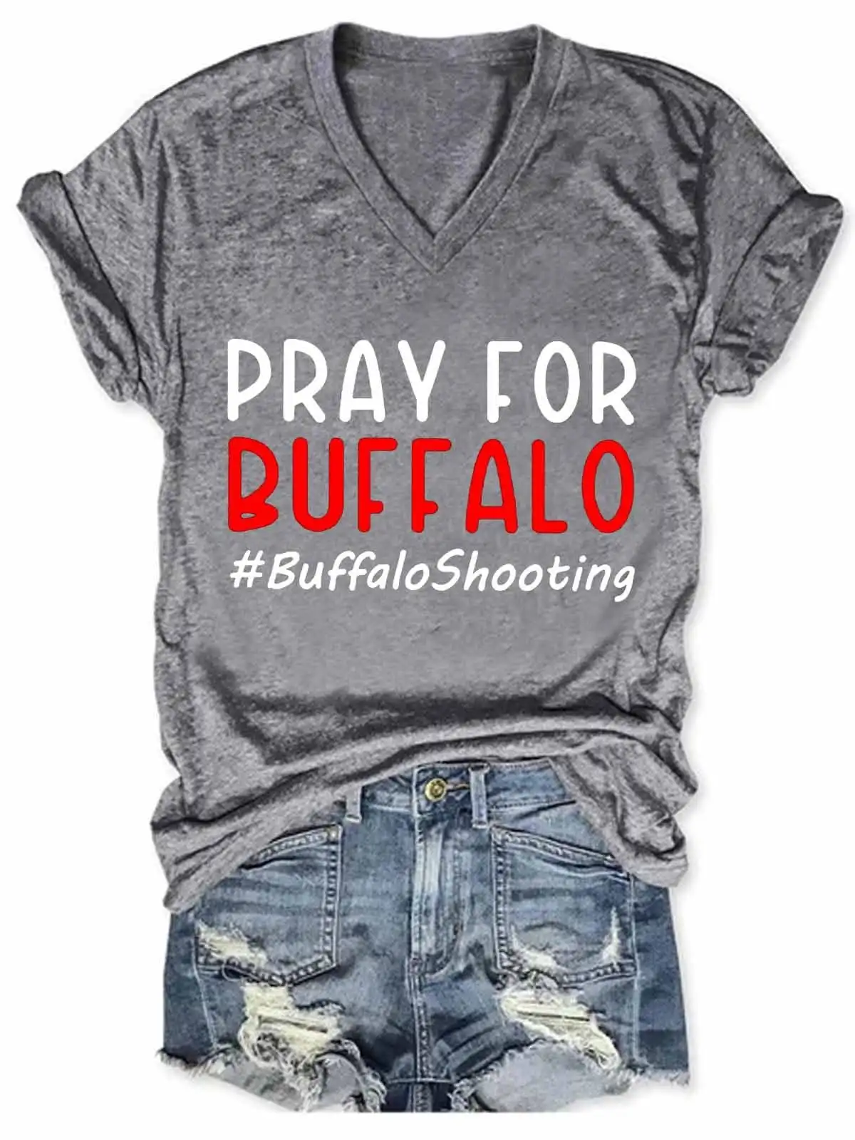 

Women's Pray For Buffalo V-Neck Tee