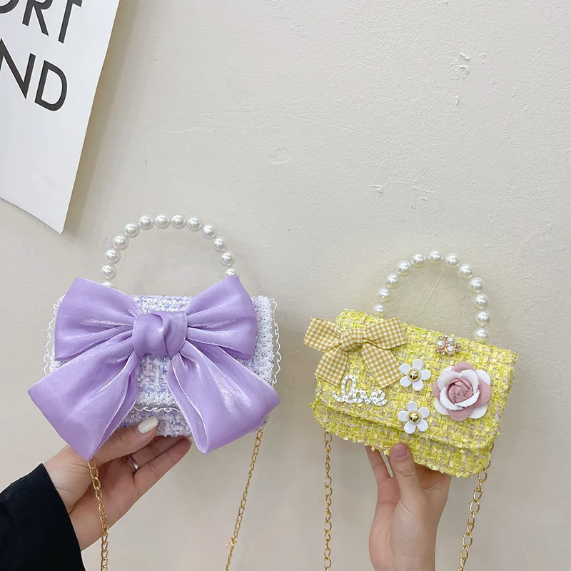 

Children's Mini Handbags Cute Girls Princess Bow Messenger Bag Kids Coin Pouch Party Purse Tote Baby Pures and Bags Gift