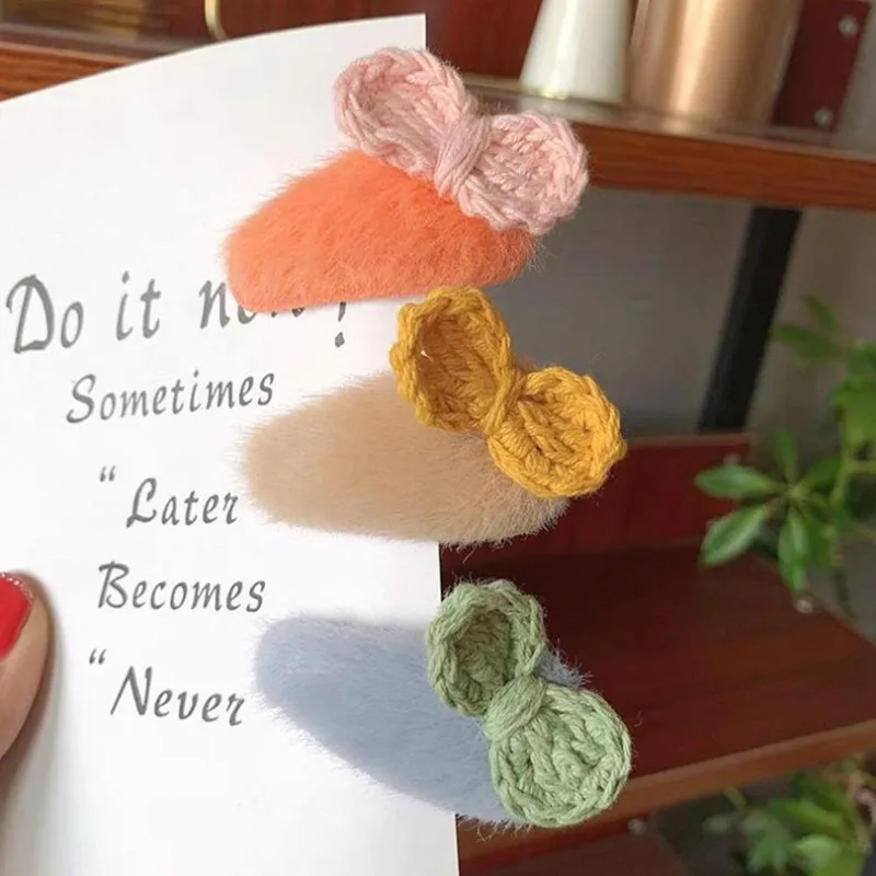 

2/5 шт./компл. пушистая заколка для волос для девочек с шерстяными вязаными бантами осенние зимние детские заколки для волос аксессуары для в...