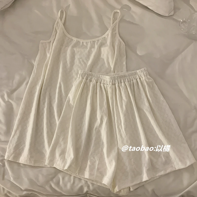 

Summer Pure Cotton Thin Homewear Set Suspenders Pajamas for Women