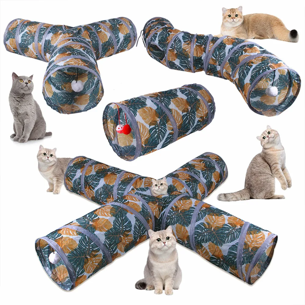 

Printed Cat Tunnel Tube 2/3/4 Way Collapsible Foldable Cat Kitten Play Tunnel Toys Training Interactive Funny Pet Supplies