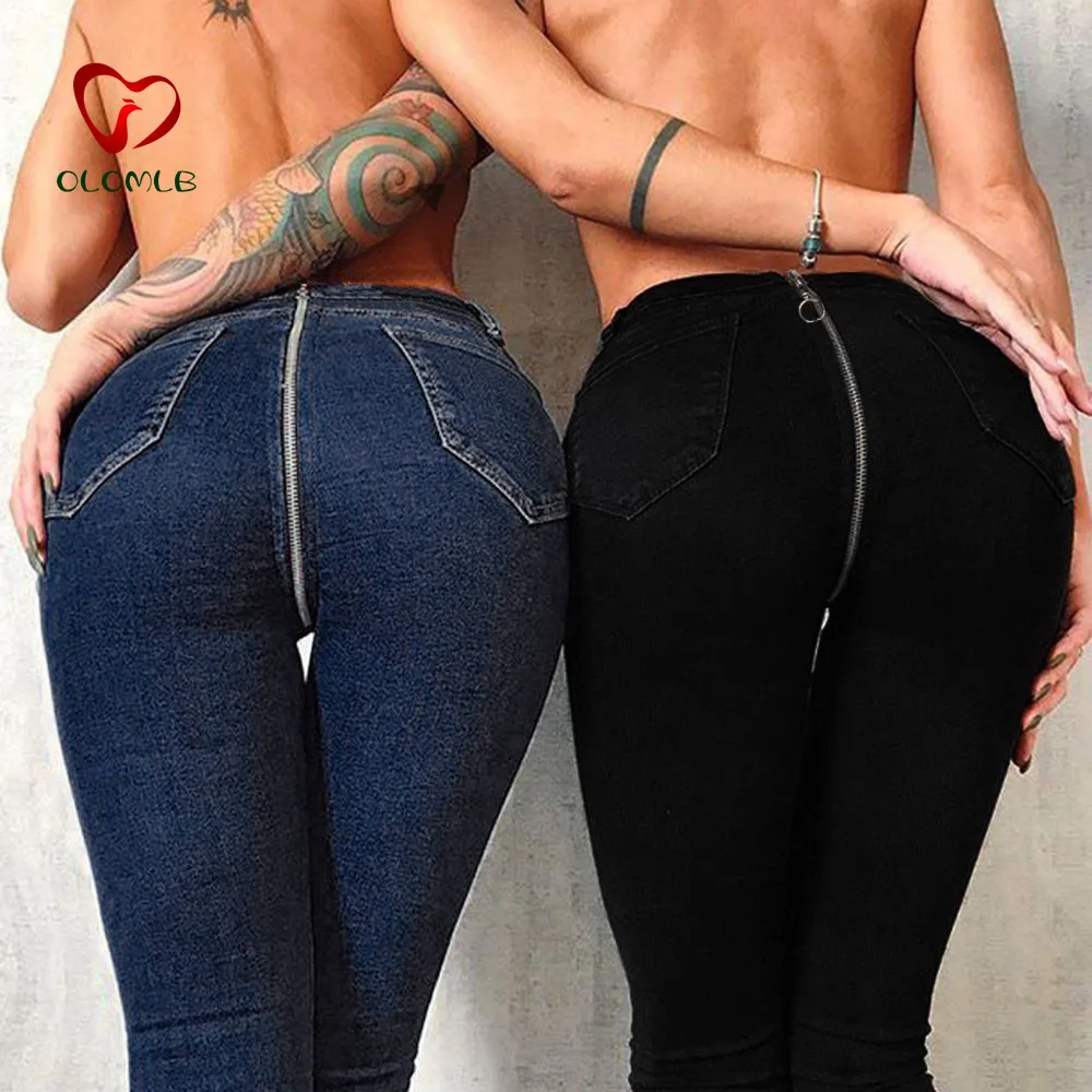 Женские джинсы на молнии сзади Стрейчевые облегающие джинсы-карандаш брюки с