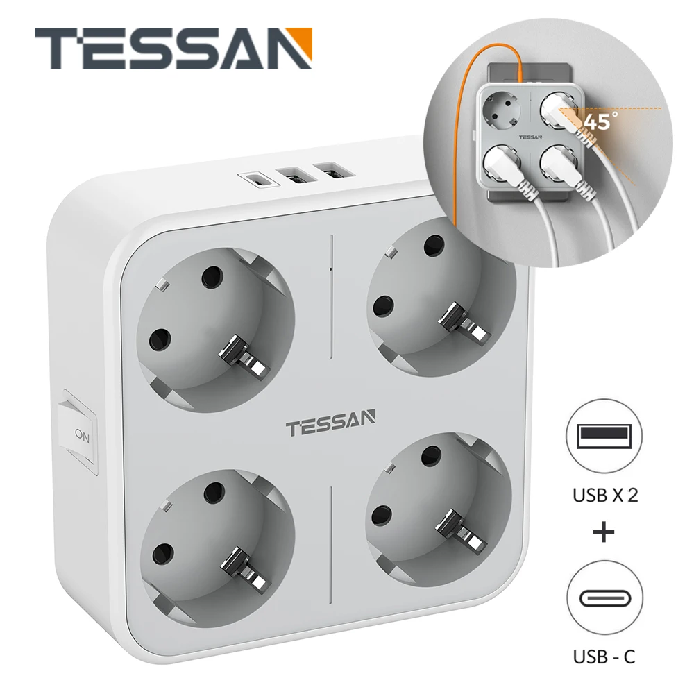 Сетевой фильтр TESSAN с несколькими европейскими розетками и переключателем