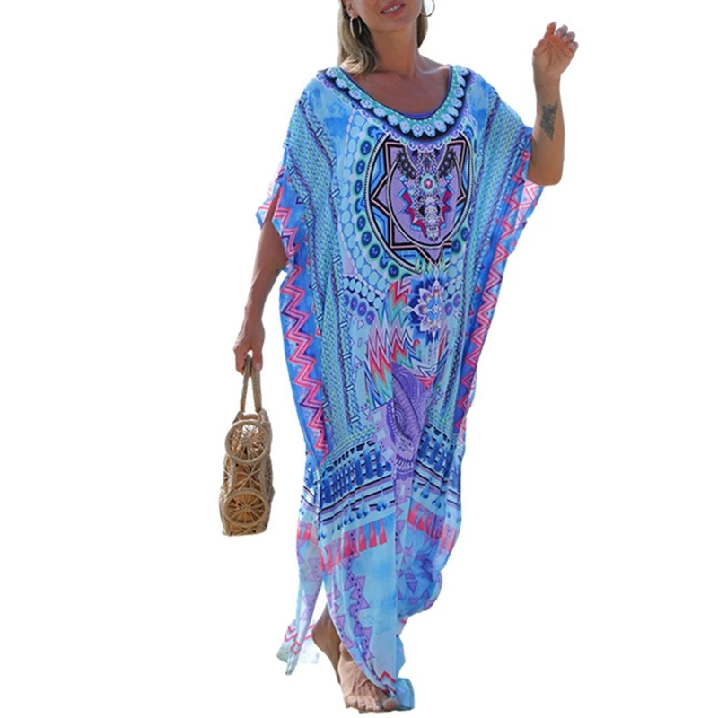 

Women's Clothing Printing Long Swimsuit Cover Up New Summer High Split Chiffon Beach Cardigan Swimwear Cover D5QD