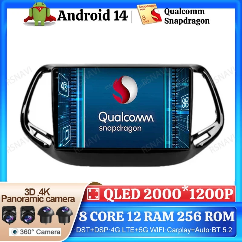 Автомобильное радио Android 14 для Jeep Compass 2 MP 2017-2019 головное устройство беспроводной