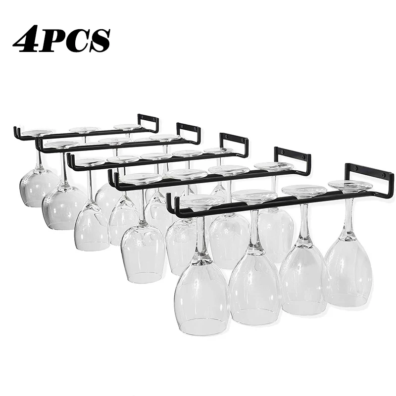 

4Pcs Wall Hanging Black Iron Wine Glass Holder Household Bar Glass Goblet Storage Rack