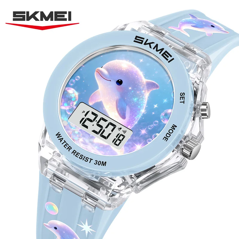 Фото SKMEI 2646 Новые детские часы с мультяшным рисунком для девочек и мальчиков, электронные светящиеся часы с таймером, красочные №1