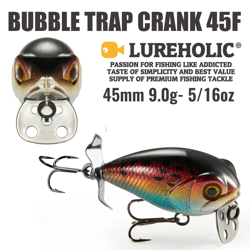 Фото LUREHOLIC 45 мм 9 г пузырьковая ловушка Crank 45F качающаяся плавательная глубина 0,2 м плавающая жесткая приманка с крючком Mustad для ловли окуня №1
