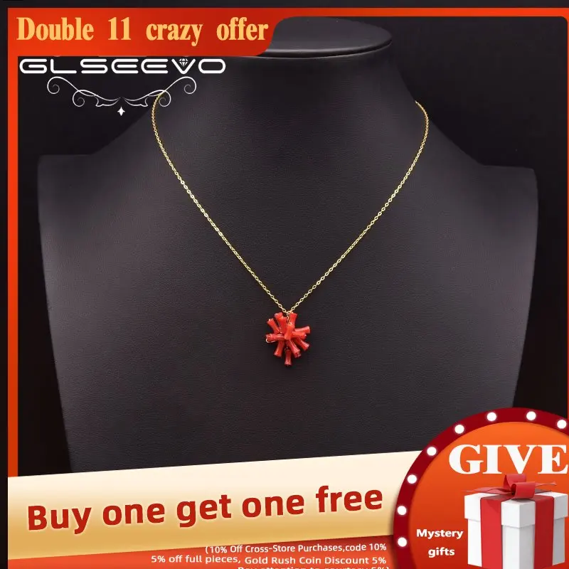 

Glseevo925 Silver Coral Bamboo Set Chain Adjustable Necklace Necklace Woman Wedding Engagement Exquisite Gift Jewelry GN0279