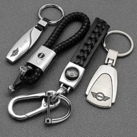 metal alloy car badge key chain auto braided leather keychain keyring for mini f54 f55 f56 r56 r60 s one roadster clubman coupe