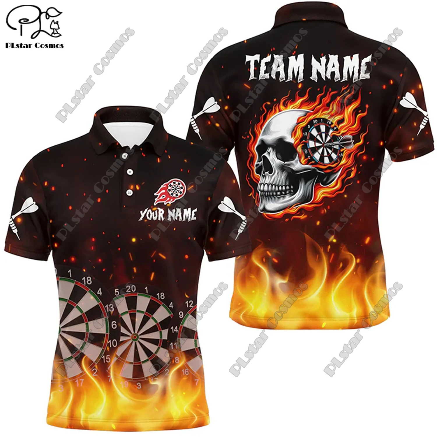 Футболка-поло с 3D-принтом пламени универсальная для отдыха спорта