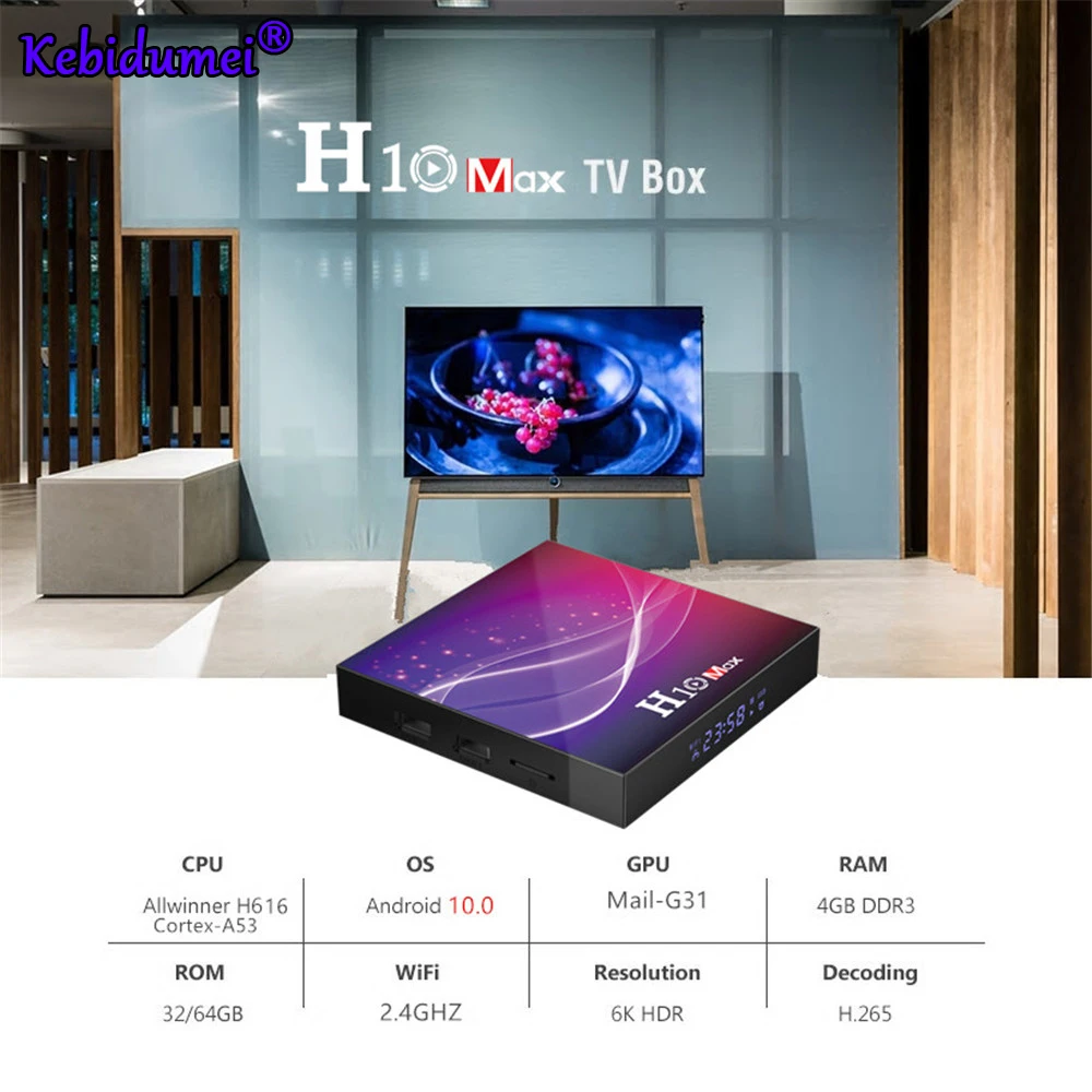 

H10 MAX четырехъядерный 6K Android TV BOX Android 10,0 Allwinner H616 4 Гб ОЗУ 32 Гб ПЗУ 2,4G WIFI Smart TV BOX 4 Гб 64 Гб медиаплеер