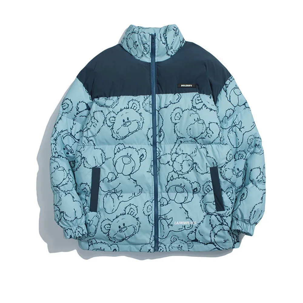 Women Winter Jacket Cartoon Cotton Coat Korean Preppy Style High Collar Versatile Print Down Oversize 2023 Bear Woman Overcoat