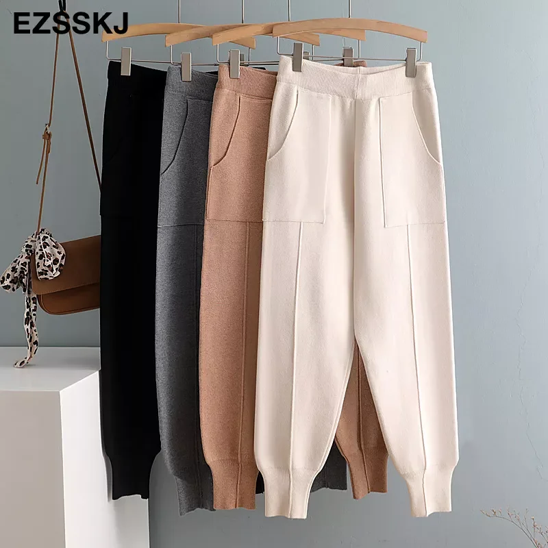 

chic autumn winter chic Harem Pants Women Loose Trousers Comfortable thick warm casual knitted granny pants