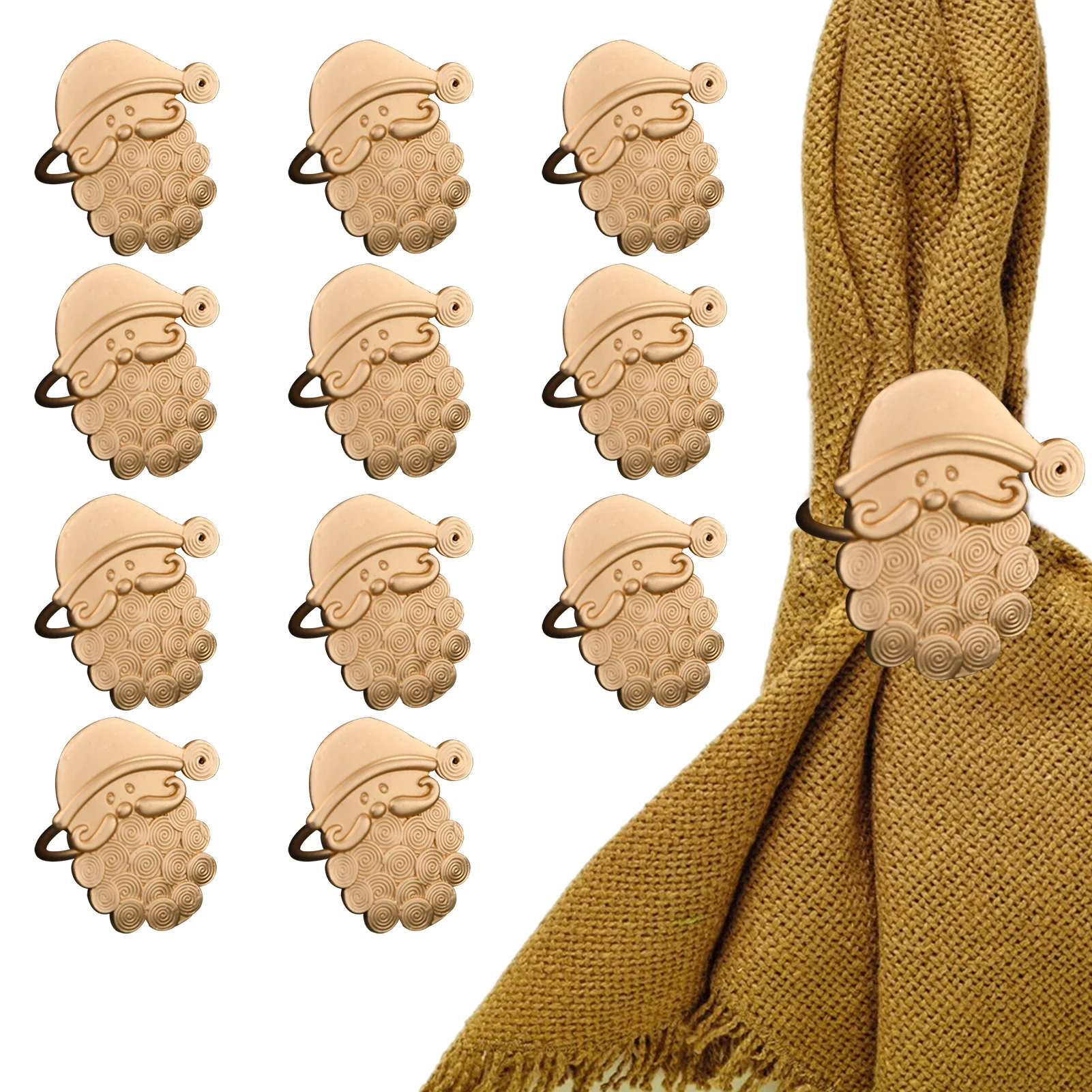 

12PCS Christmas Napkin Ring Holders Santa Claus Metal Tissue Ring Gold Napkin Buckle Xmas Home Table Decoration For Christmas