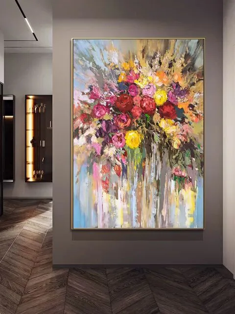 

Высококачественная ткань для букета цветов, настенная абстрактная картина маслом ручной работы, современное модное украшение для дома, гостиной и крыльца