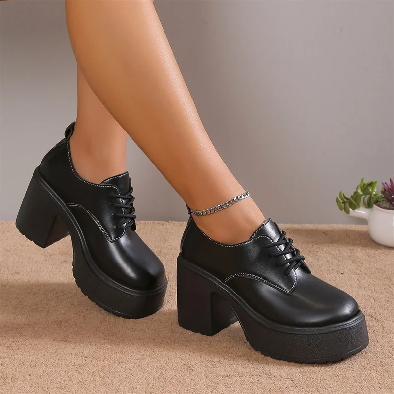 

Big Size 35-43 Brand New Ladies Solid Platform Pumps Fashion Buckle Chunky High Heels Women's Pumps Party Office Woman Shoes
