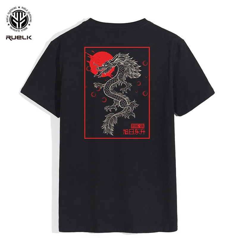 

New summer breathable personality fashion creative wind red sun dragon oversized mens round neck short sleeve round neck T-shirt