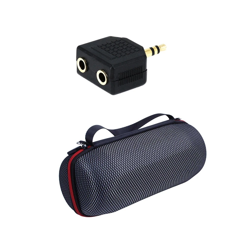

Gold Plated 3.5Mm Jack Splitter Adapter - Black With New Portable Hard EVA Carrying Case For JBL Charge3