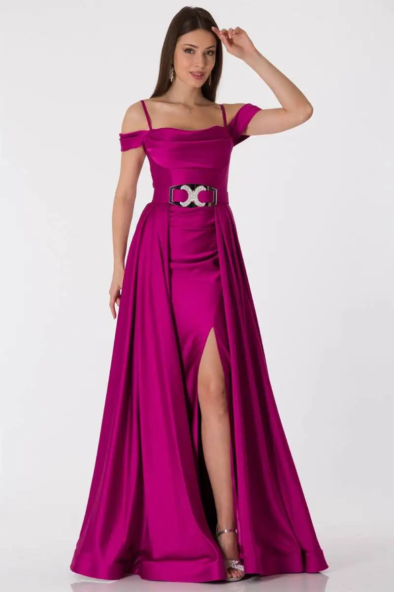 

Women Hem Detail With A Slit Evening Dresses Fuchsia