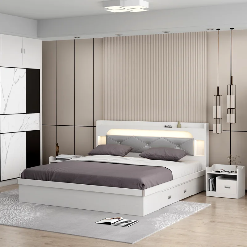 

The product can be customizedFactory clearance air pressure storage bed, modern simple double bed, 1.5m small unit, high