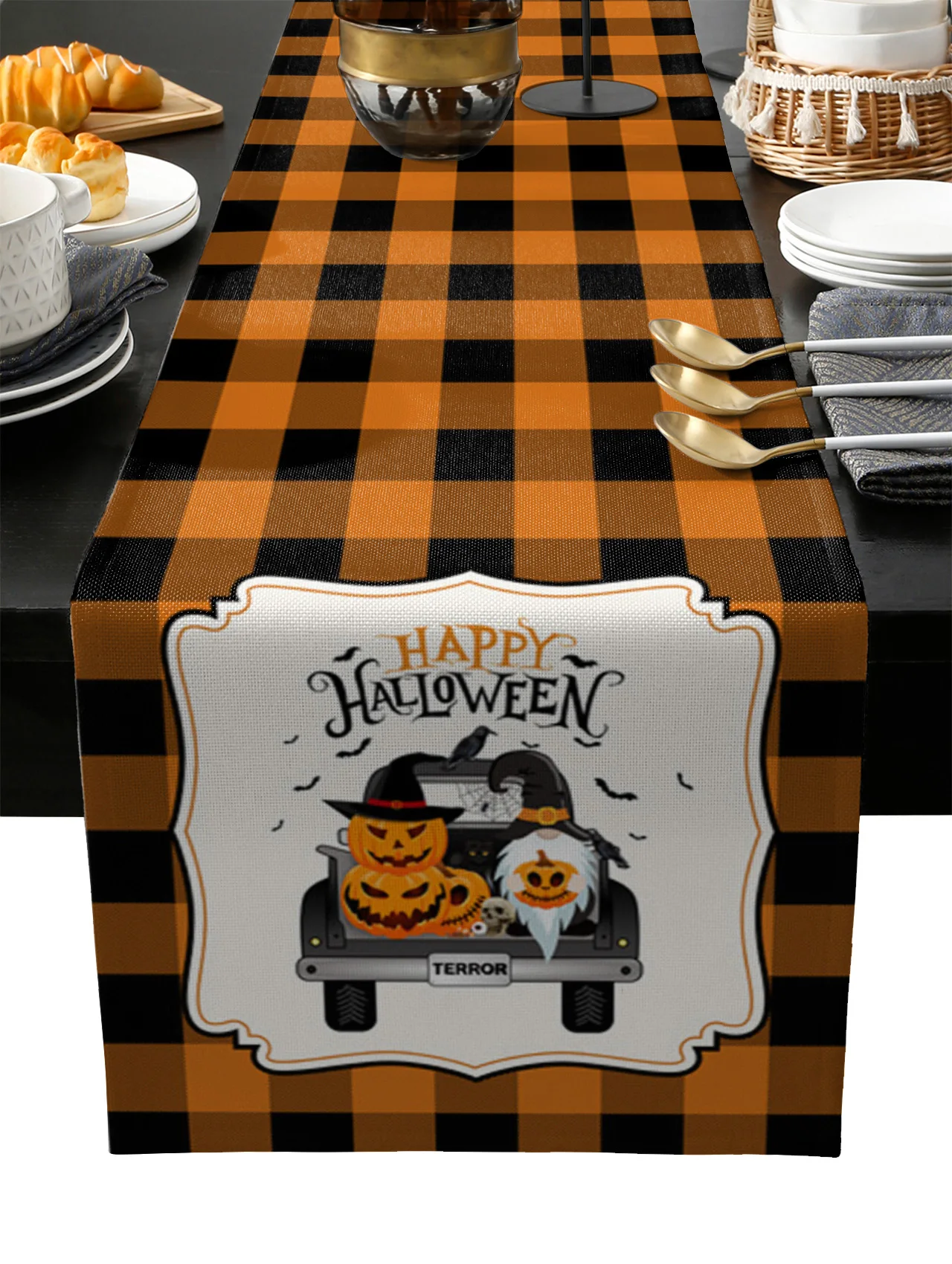 

Настольная дорожка на Хэллоуин в виде тыквы летучей мыши гном, свадебное украшение, домашний декор, кухонная настольная дорожка, подстилки