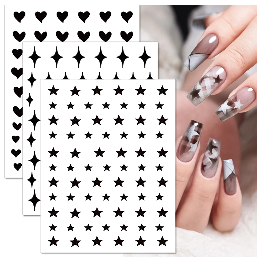 

1PCS 3D Star Butterfly Love Nail Sticker Nail Art Decoration Glittering Silver Cartoon Bear Nail Art Decal DIY Adhesive Sticker