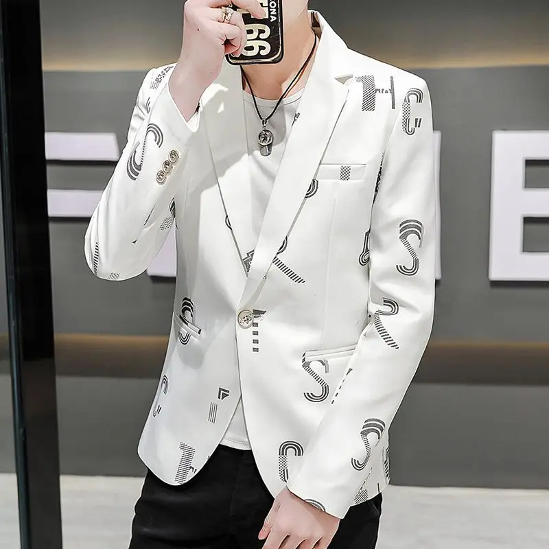 

HOO 2022 Men's New Letter Printed blazer Youth Fashion All-Matching blazer