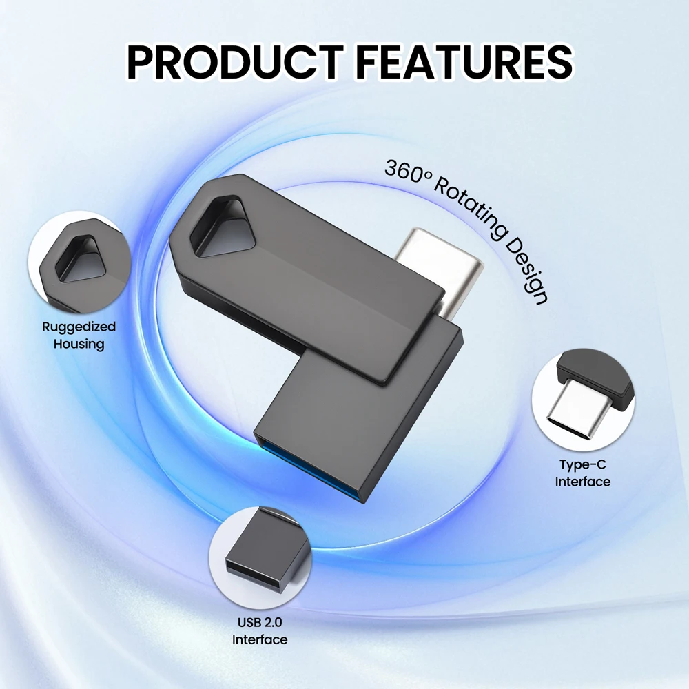 Фото Новый металлический USB-накопитель TYPE-C, 64 ГБ, двойной флэш-накопитель USB C, 32 ГБ, FAT32, 16 ГБ, бесплатная цепочка для ключей, 8 ГБ, USB флэшка №3