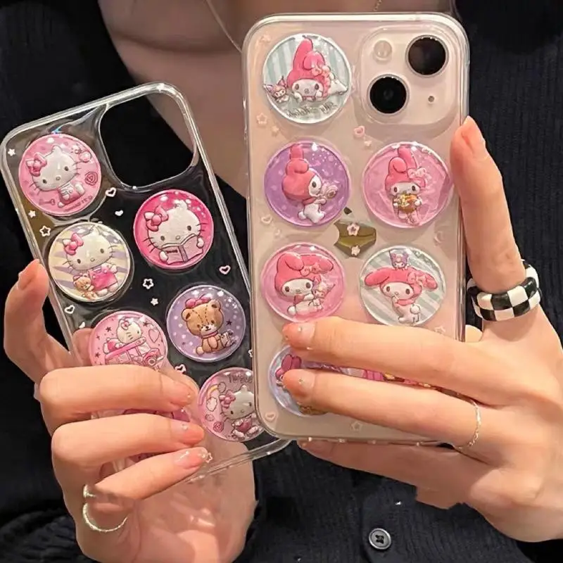 

Kawaii Sanrios Iphone Case Cute Kittys My Melody Cartoon Bubble Sticker Anti-Fall Soft Plastic Phone Case Toys for Girls Gift