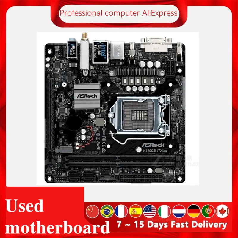 MINI ITX для ASRock H310CM-ITX/ac оригинальная б/у Материнская плата Intel H310 H310M DDR4 LGA 1151 i7/i5/i3 USB3.0