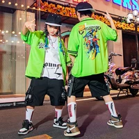 kid kpop hip hop clothing green baseball cardigan shirt top black summer cargo shorts for girl boy jazz dance costume clothes