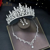 a136 luxrious bridal tiaras and crowns for women wedding headpiece earring necklace jewelry set zirconia bride hair accessories