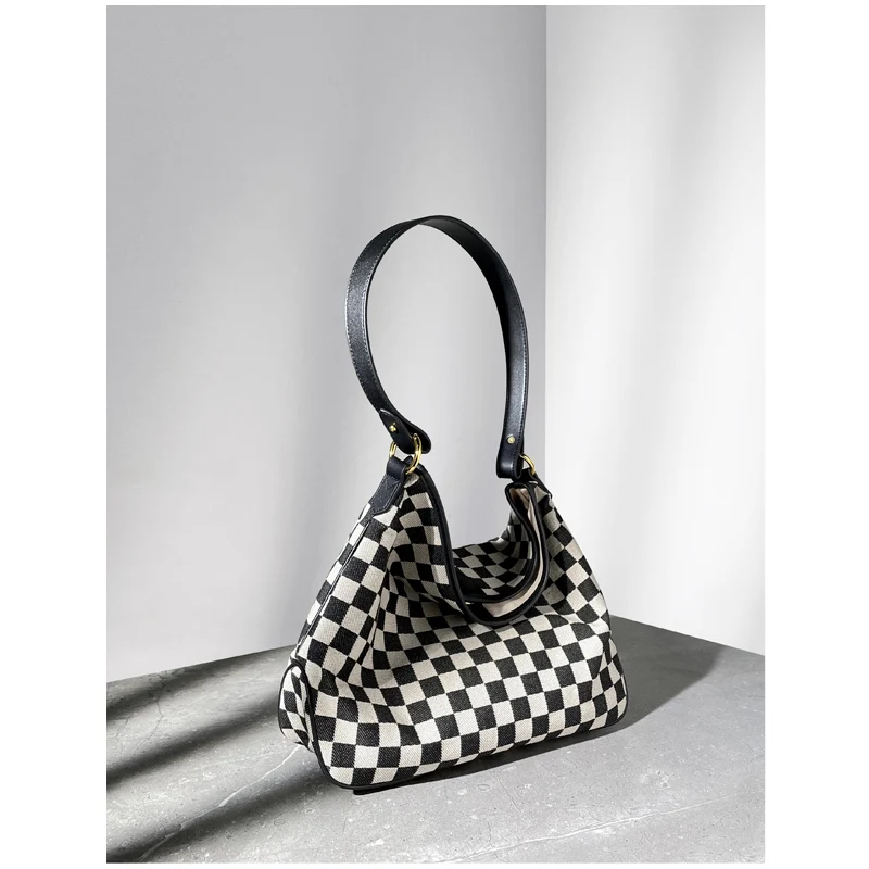 

2022 New Large Capacity Tote Bag Chessboard Bucket Bag Leather Shoulder Bag Quality Women's Bag