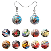 disney cars characters cartoon symmetrical earrings round pendant earrings glass dome eardrop charms simple style jewelry fwn717