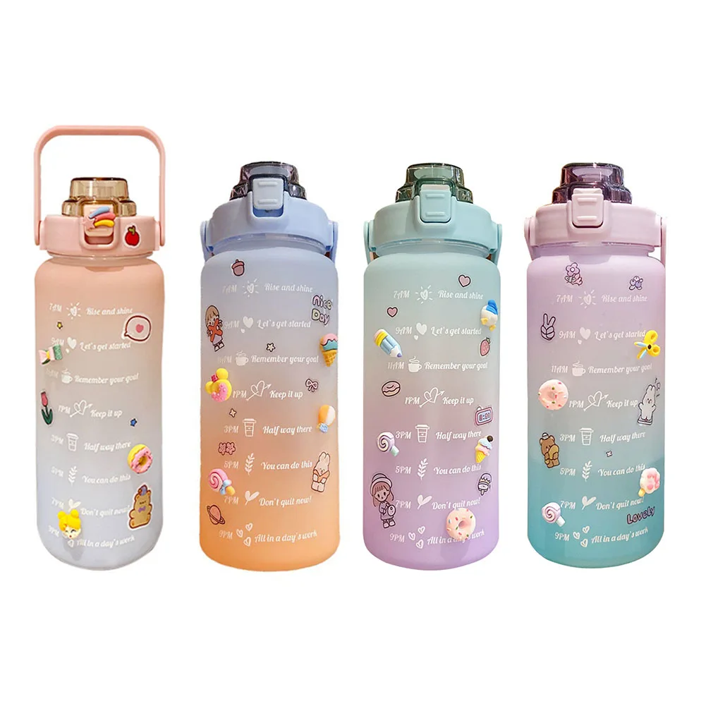 

Бутылка для воды большой емкости 2 л, чашка из соломы, термостойкая пластиковая чашка для воды, чашка для показа времени, матовая уличная спо...