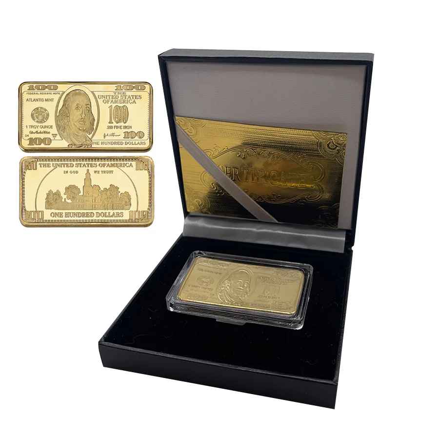 

Gold Plated Bullion Beauty Bar United States Of America 100 dollar Gold Clad Buffalo Bar 50USD Souvenir Gifts