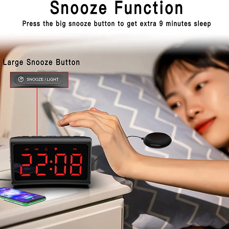 Радиоприемник с будильником для спальни шейкер кровати тяжелых сна 12/24 часа