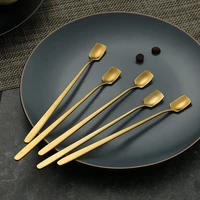 stainless steel tableware golden squarespoonsandiice coffeespoon long handleice honey spoon kitchen accessories