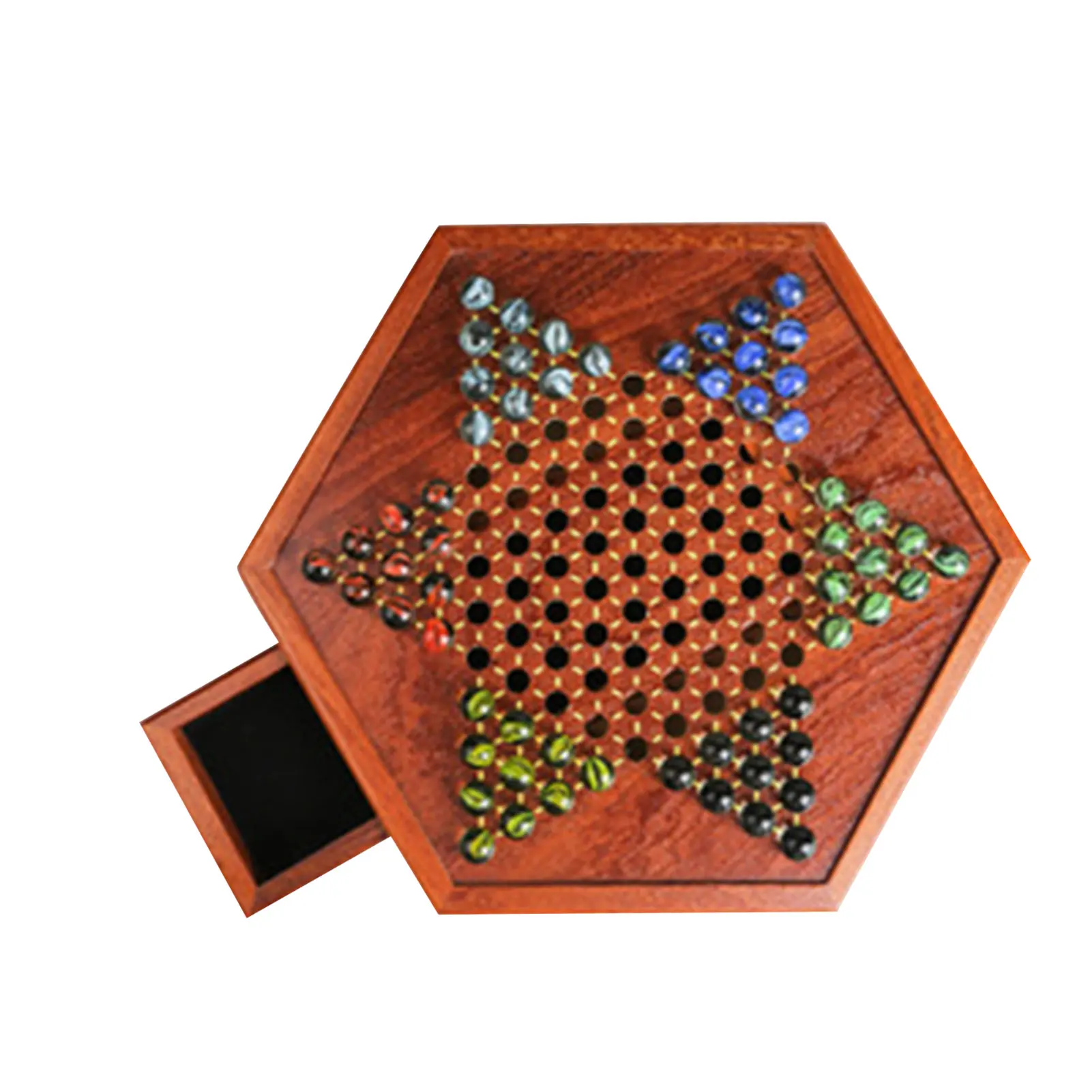 لعبة الداما الخشبية الصينية الشطرنج الرخام الخرز الزجاجي مع فتحة للبطاقات تخزين الأسرة لعبة جمع العمر 6 + مجلس لعبة 2022