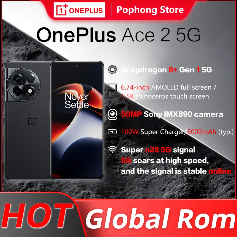 Оригинальный смартфон OnePlus ACE 2, телефон с глобальной прошивкой, 6,74 дюймов, 3D AMOLED, Восьмиядерный процессор Snapdragon 8 +, тройная камера 50 МП, 100 Вт, SuperVooc Оригинальный смартфон OnePlus ACE 2, телефон с глобальной прошивкой, 6,74 дюймов, 3D AMOLED, Восьмиядерный процессор Snapdragon 8 +, тройная камера 50 МП, 100 Вт, SuperVooc