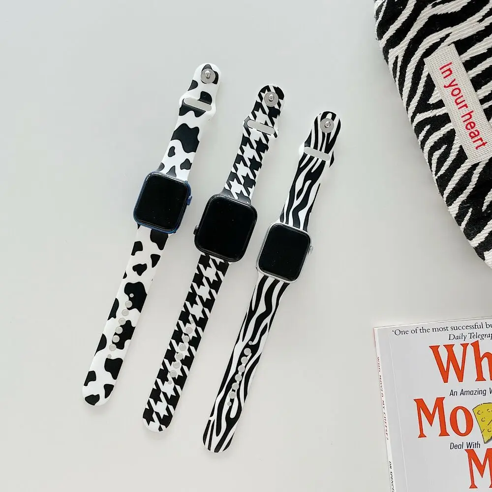 Glossy Cows Zebra TPU Loop for Apple Watch 8 7 6 5 4 3 2 SE Sports Bracelet Band Watch Band Strap 41mm 45mm 44mm 40mm 42mm 38mm