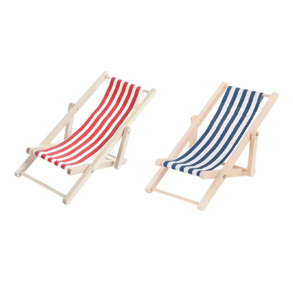 Deck Model Mini Wooden Hand-woven Decorate Folding Props Cloth Dollhouse Seaside Beach Chair