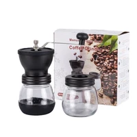 manual coffee grinder machine adjustable glass bean burr mill hand crank portable household crusher coffee bean kitchen tools